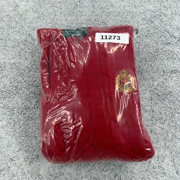 Lauren Ralph Lauren Sweater Womens Large Red Lambswool RL Crest Cable Knit VTG - Picture 14 of 14